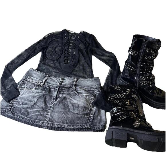 NWT Black Lace Corset Tie Goth Punk Body Suit Fashion Nova Sz S Party Dance Rave - Picture 2 of 9